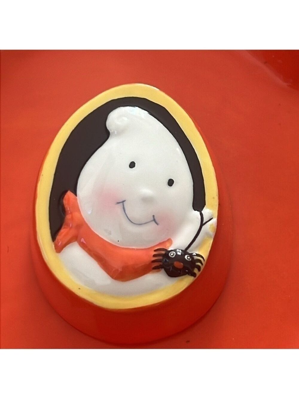 Hallmark BOO Halloween Ghost Trick-Or-Treat Candy Dish Tray Orange Porcelain - Picture 4 of 9